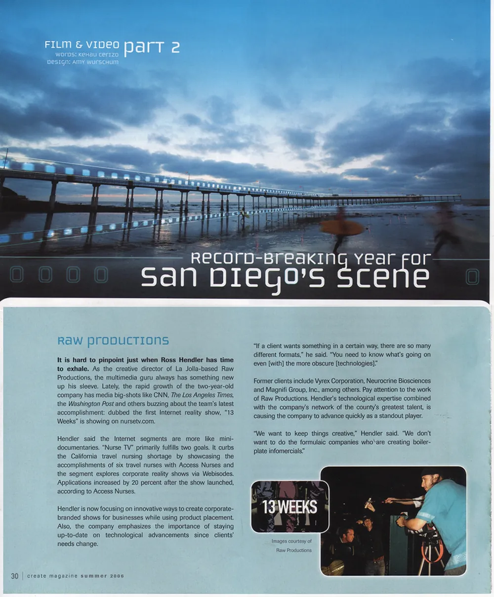 Create Magazine article featuring RAW Productions and creative director Ross Hendler and the internet reality series 13 Weeks